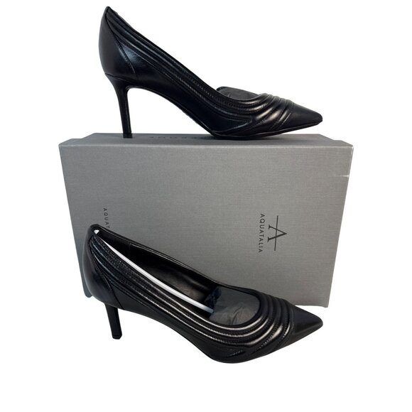 Aquatalia Women's Mella Stitch Black Nappa Leather Pump L4824 Size 8 M RARE!